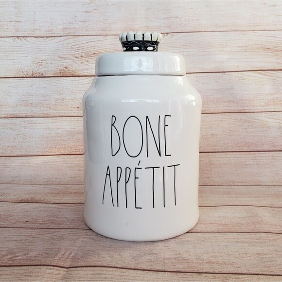 NEW Rae Dunn Bone Appetit Ceramic Dog Treat Canister - Picture 1 of 8